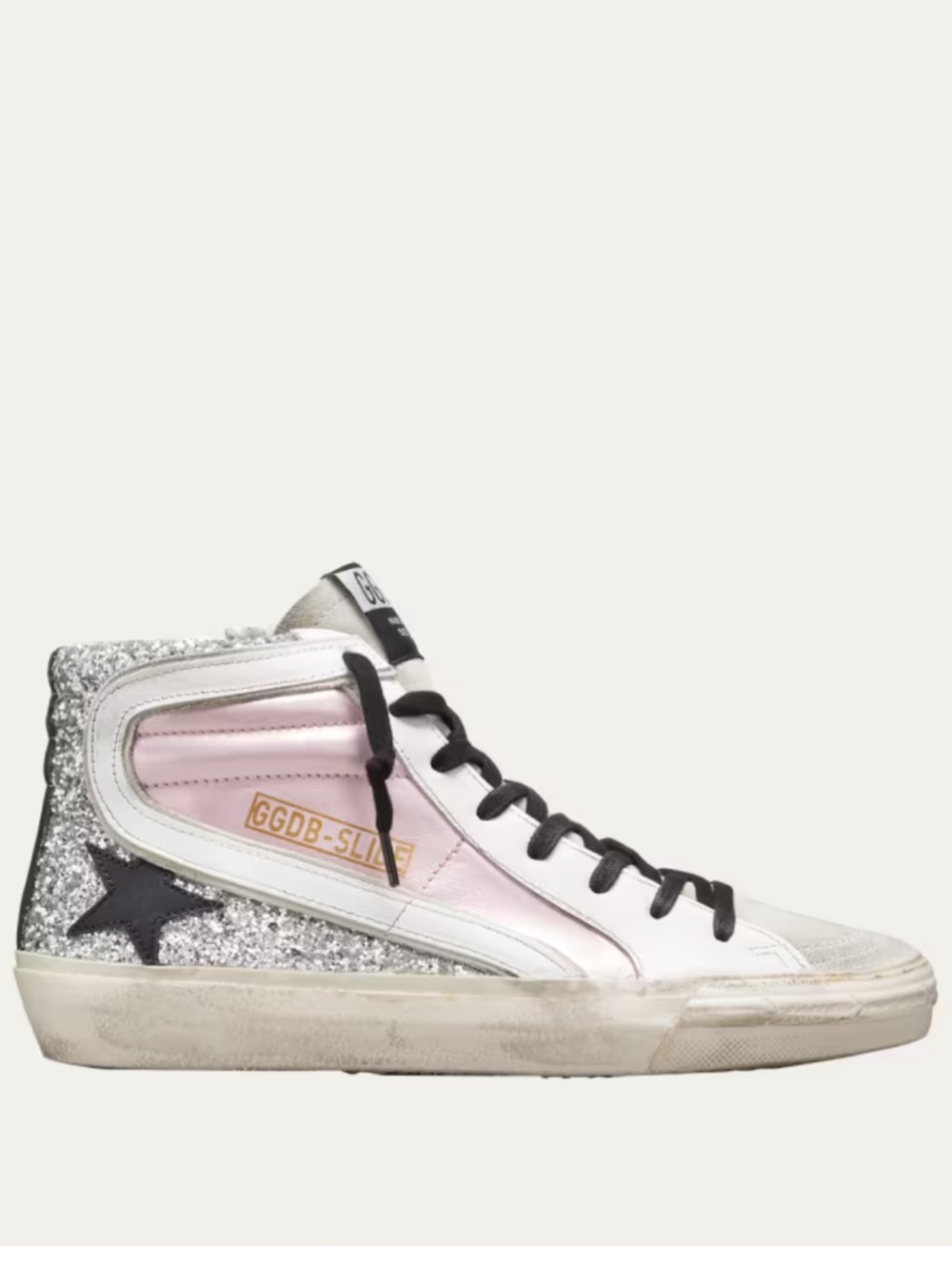 Golden Goose GGDB-Slide Mid-Top Sneakers in Pink, Silver Glitter, Black